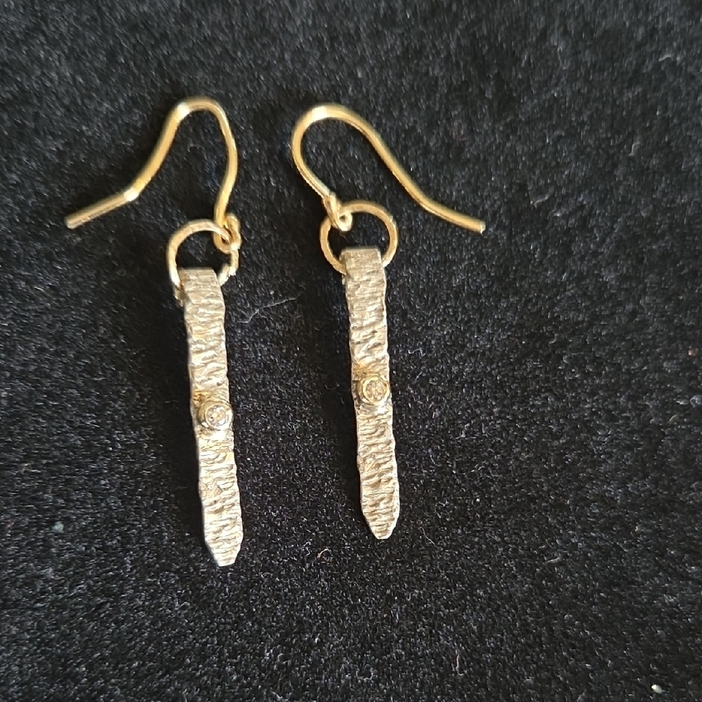 Hammered Silver Dangle Earrings - Picture 5 of 11
